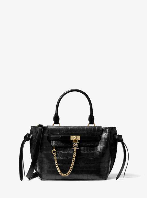 Damske Satchel Taske Michael Kors Hamilton Legacy Small Crocodile Embossed Leather Belted Čierne - Kabelky Michael Kors Obchod | TOARE-4617